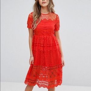 ASOS Boohoo Corded Lace Paneled Skater Dress
